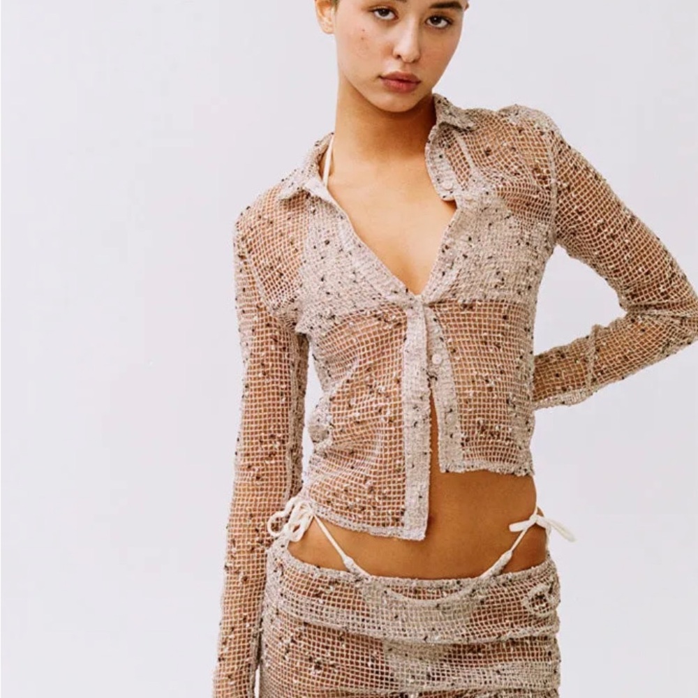 With Jean Beige Crochet Top